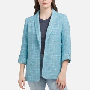 NWOT ANNE KLEIN BLUE TWEED OPEN FRONT CAREER JACKET BLAZER